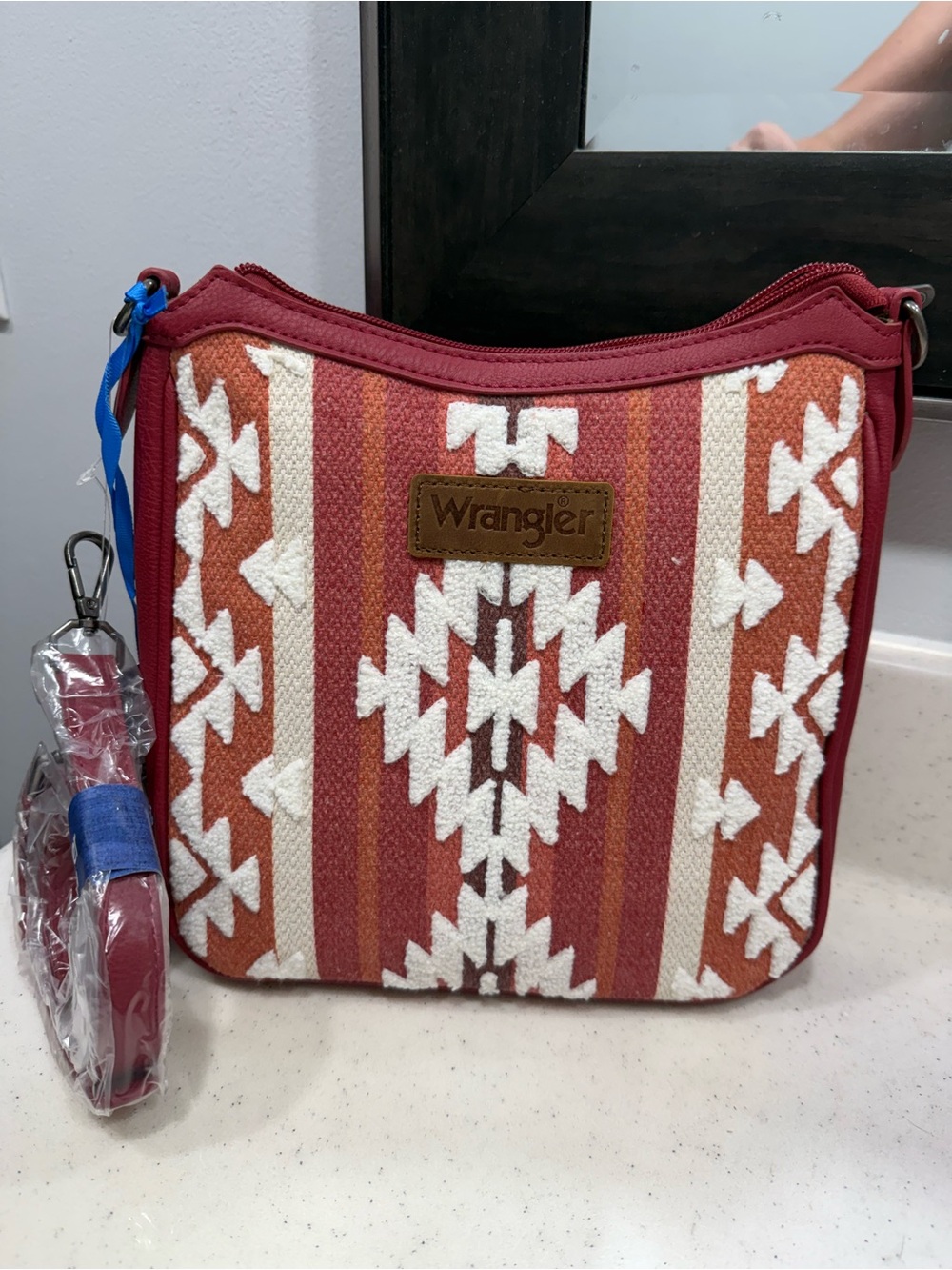 Wrangler Red and Cream Southwestern Pattern Crossbody Bag